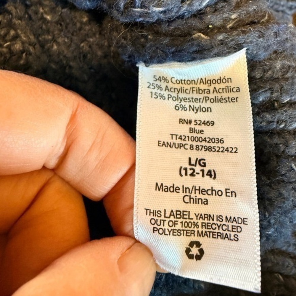Women's Cable Knit Warm Mock Neck Sweater Blue Size L 12-14 Shimmer Knit - Picture 5 of 8